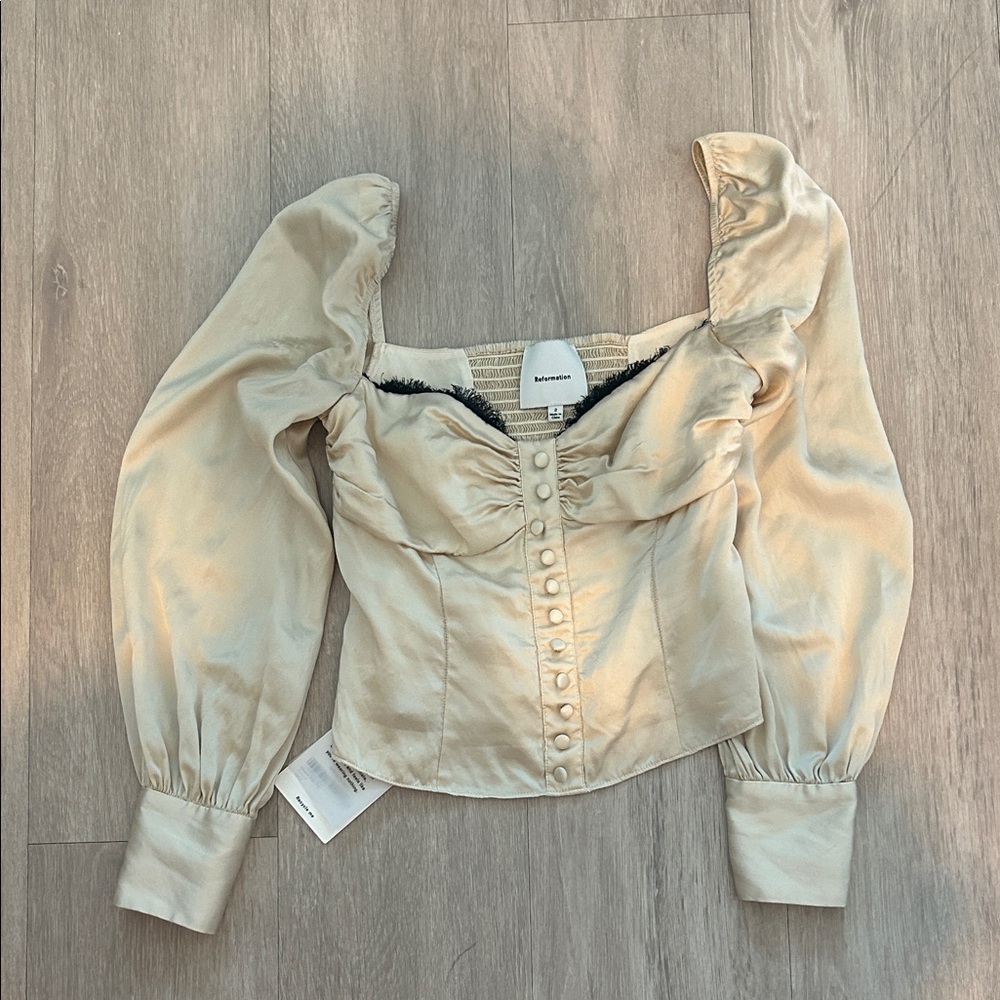 Reformation Cream Long Sleeve Blouse